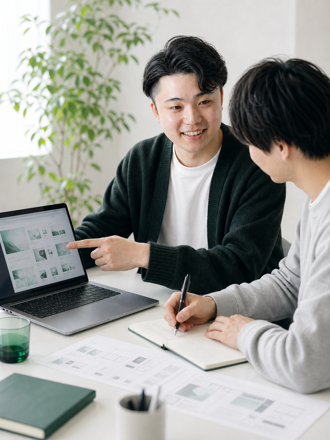ノートPCを見ながらAIを使ってサイトを素早く組み立てる制作風景